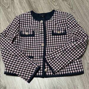 Ann Taylor Pink and Navy Houndstooth Jacket
